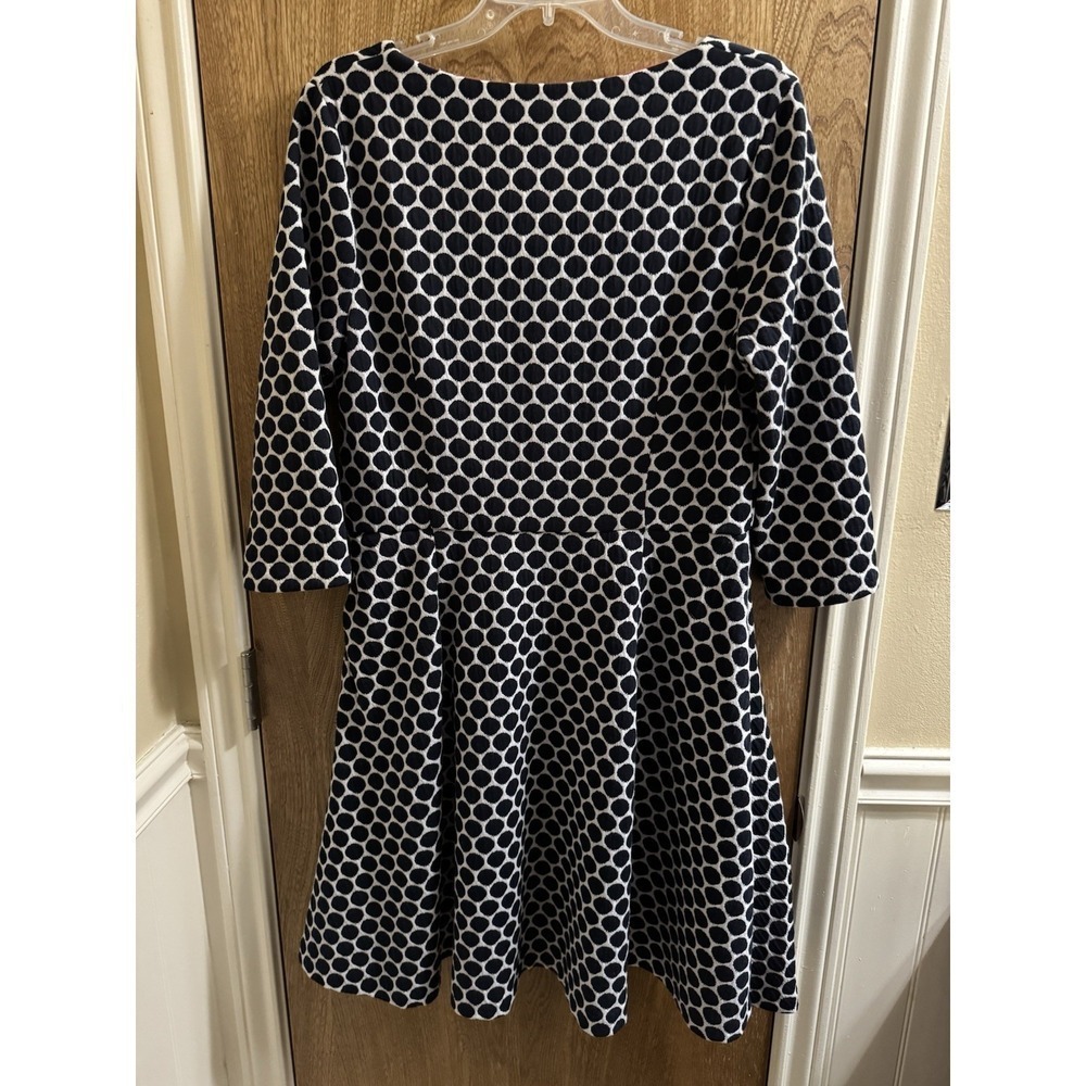 Boden Navy White Polka Dot Fit and Flare Lined Dress 3/4 Sleeve US 12R UK 16R - Picture 10 of 10